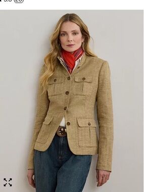 Tailored Women's Tan Linen Field Jacket - Elegant Structured Coat